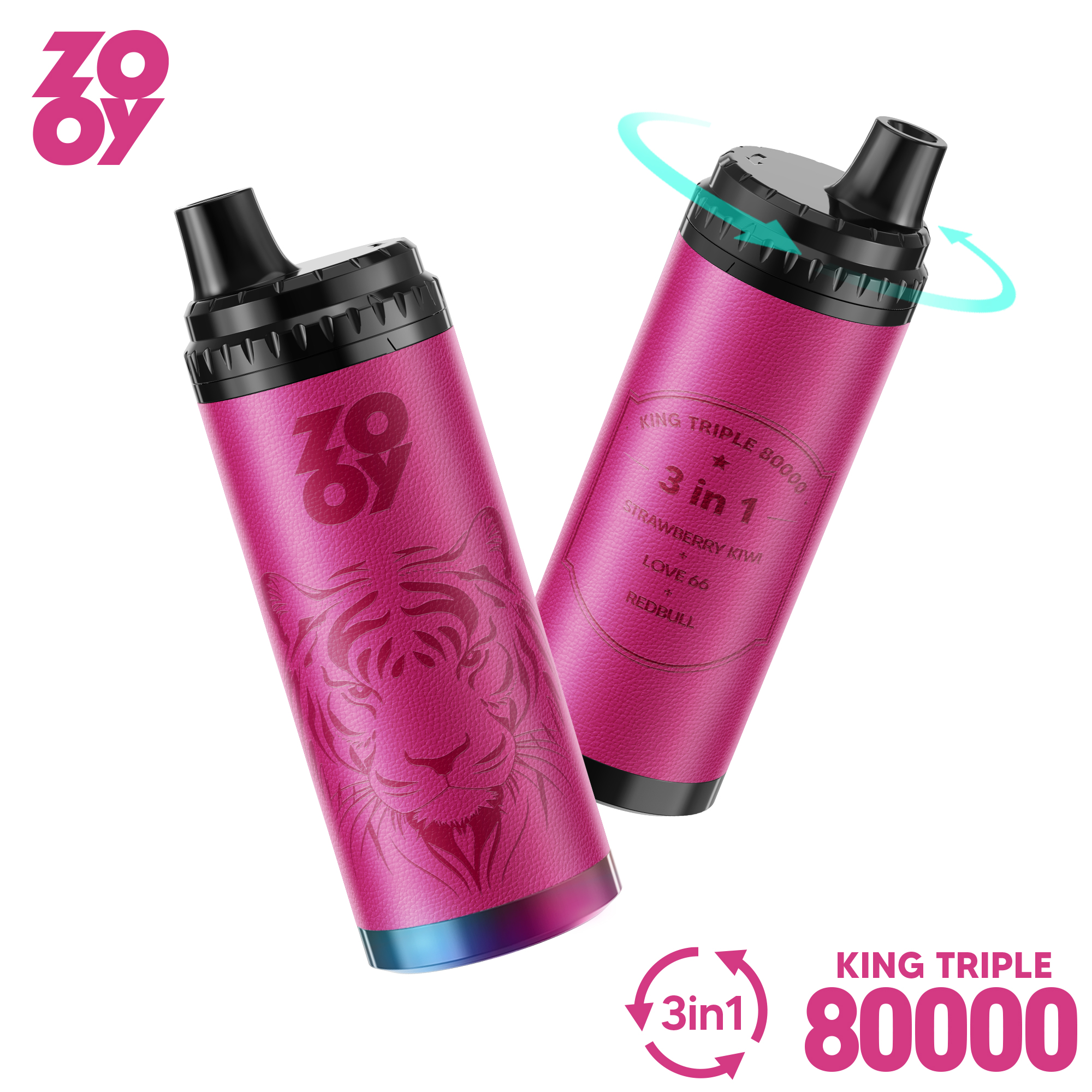 2025 Nowy projekt Magazyn UE Zooy KING 80000 puff Trzy w jednym 3 w 1 jednorazowy Vape Trzy smaki-Arbuz lodowy i wiśniowa cola i truskawkowy kiwi