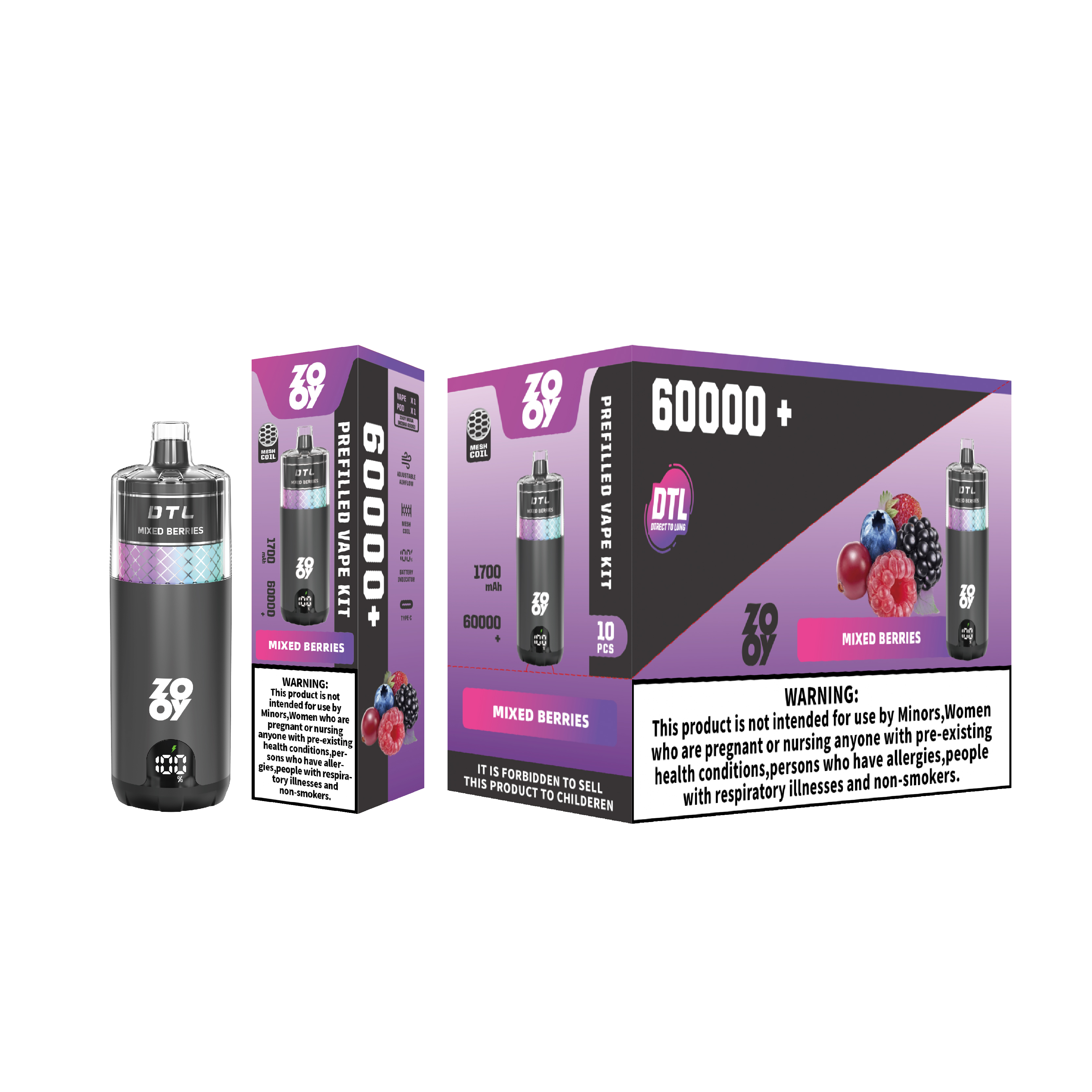 ZOOY ZOOY VAPE MEGA 60000 120k Jednorazowy Vape Trzy smaki Magazyn UE - Mieszane jagody