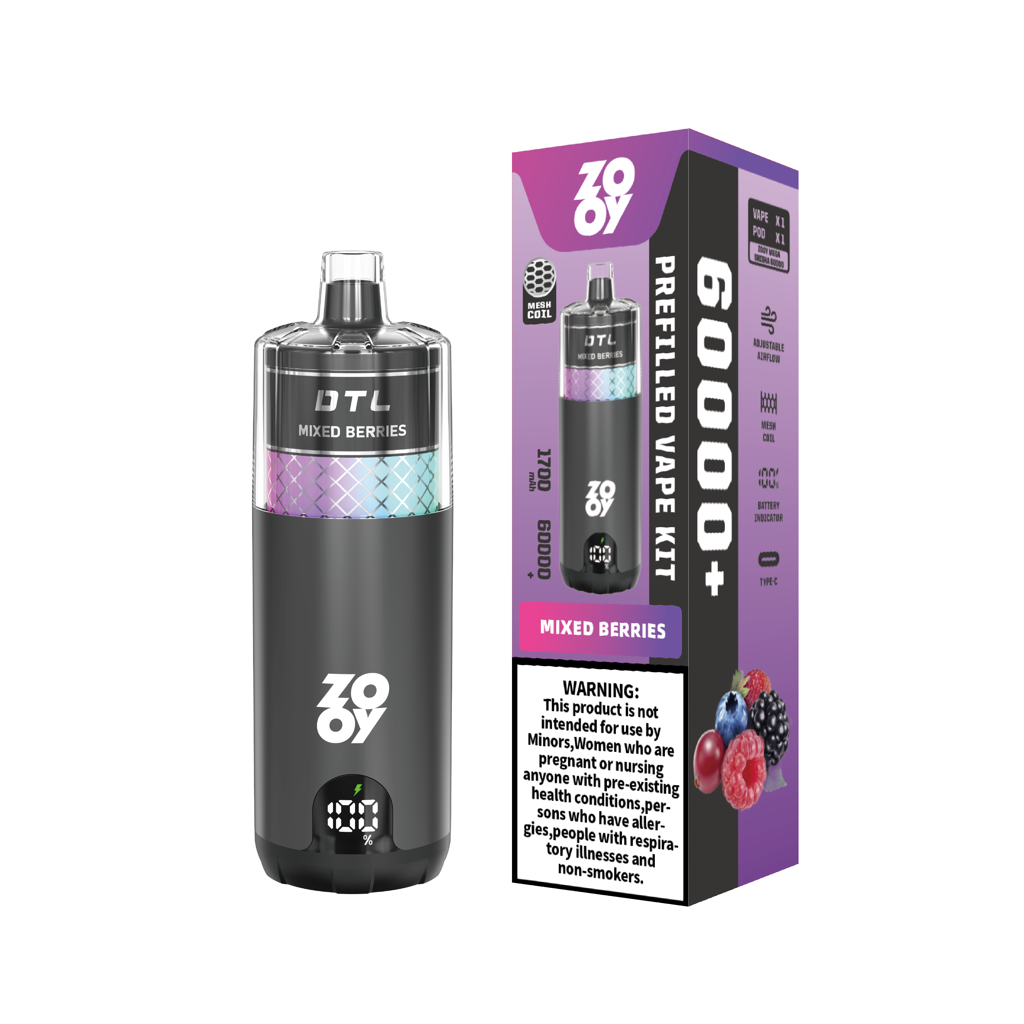 ZOOY ZOOY VAPE MEGA 60000 120k Jednorazowy Vape Trzy smaki Magazyn UE-pech berry