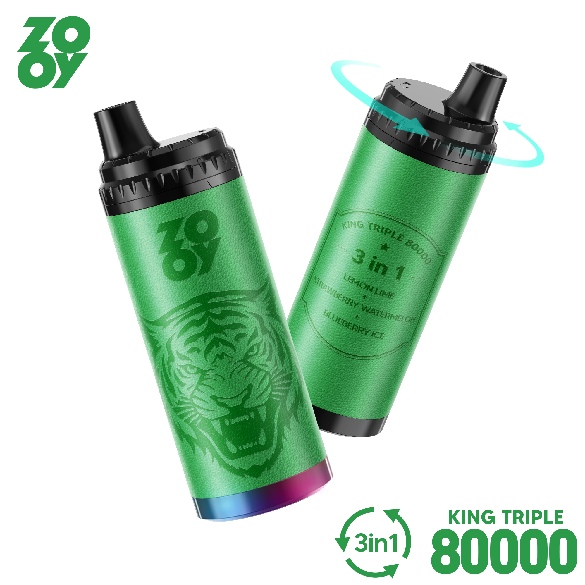 2025 Nowy projekt Magazyn UE Zooy KING 80000 puff Trzy w jednym 3 w 1 jednorazowy Vape Trzy smaki-Arbuz lodowy i wiśniowa cola i truskawkowy kiwi